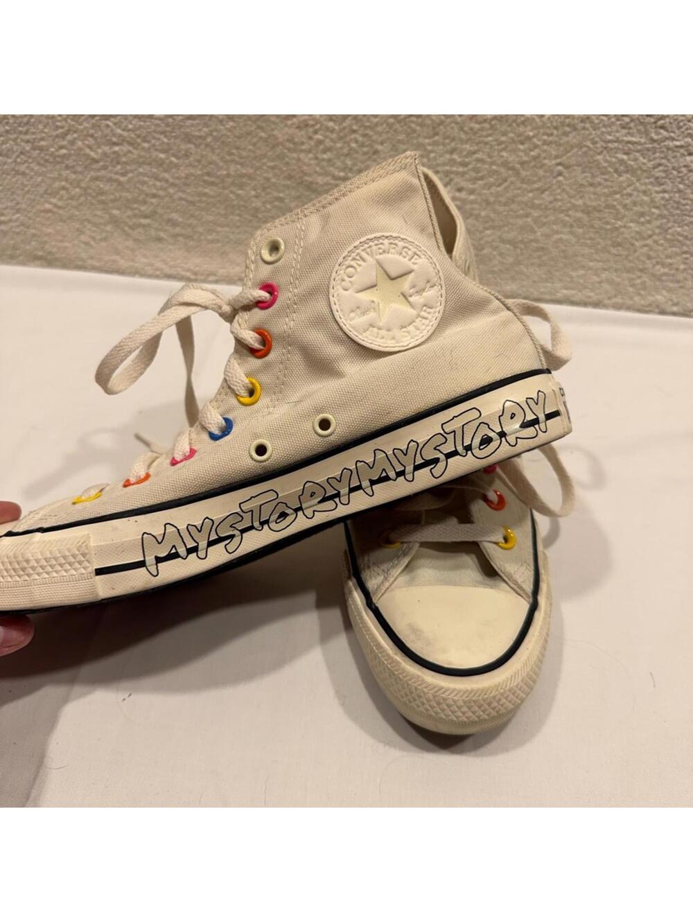 Converse High-Top Sneakers - Cream with Multicolor Eyelets